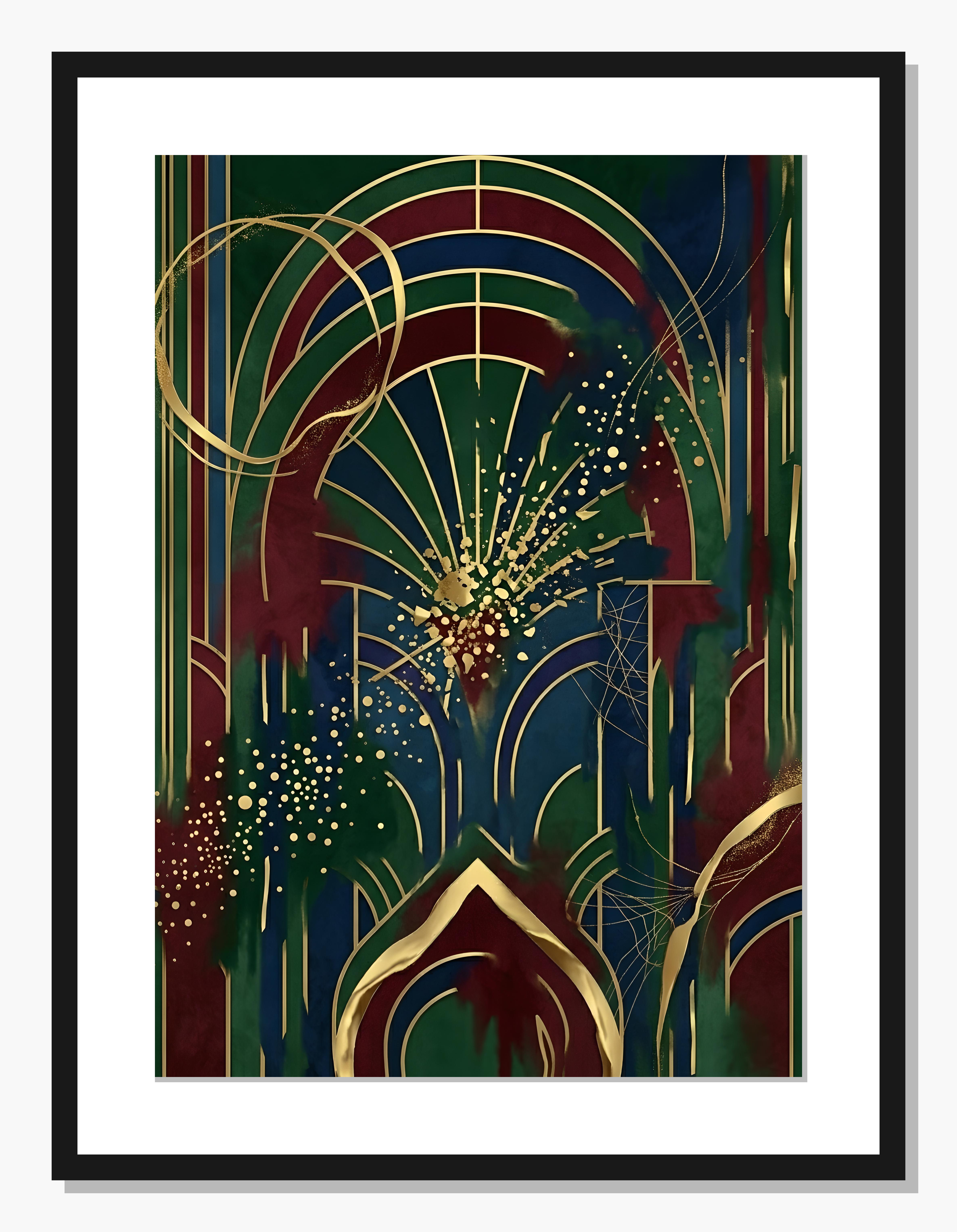 green Abstract wall art: Golden Gala Burst