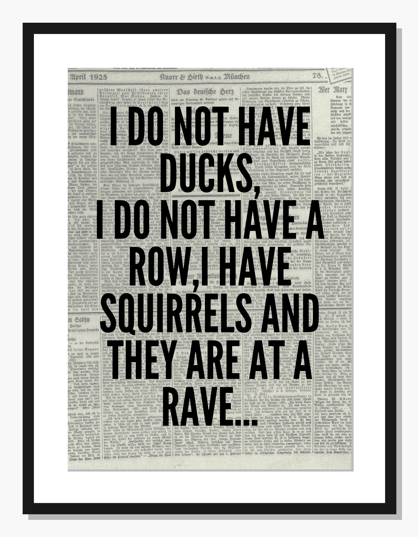 monochrome Typography wall art: Squirrel Rave News