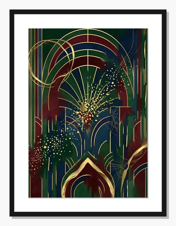 green Abstract wall art: Golden Gala Burst